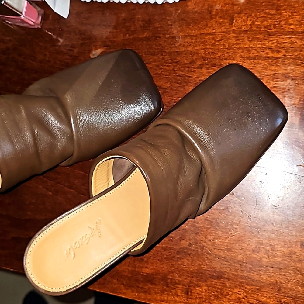 Brown leather mules